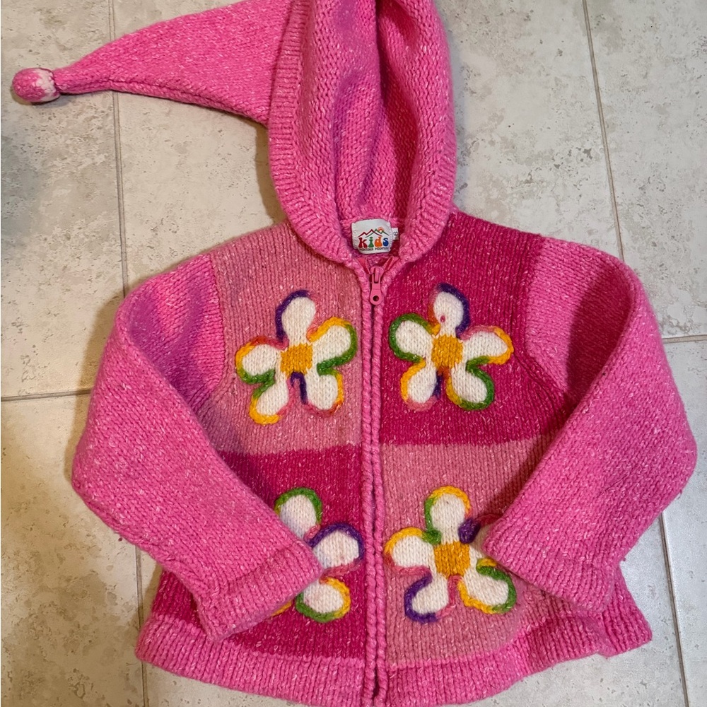 Pink 6T Hooded Sweater with Flower Design